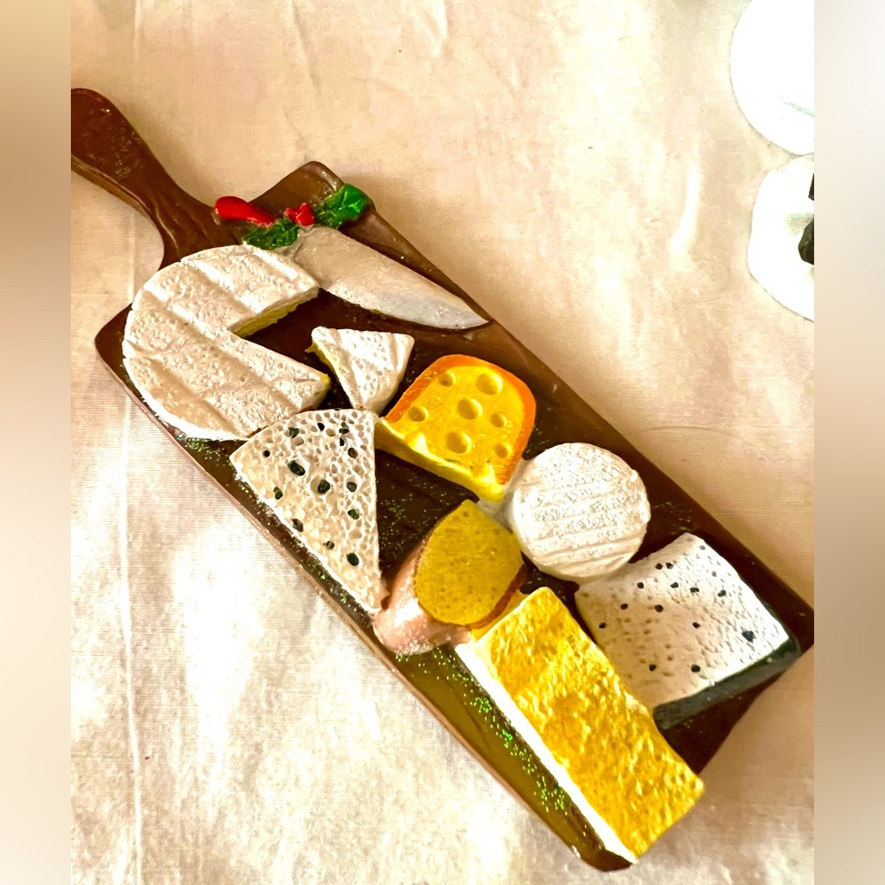 Christmas Cheese Board Ornament Brie Swiss Blue Holiday Knife Fun Tree Decor